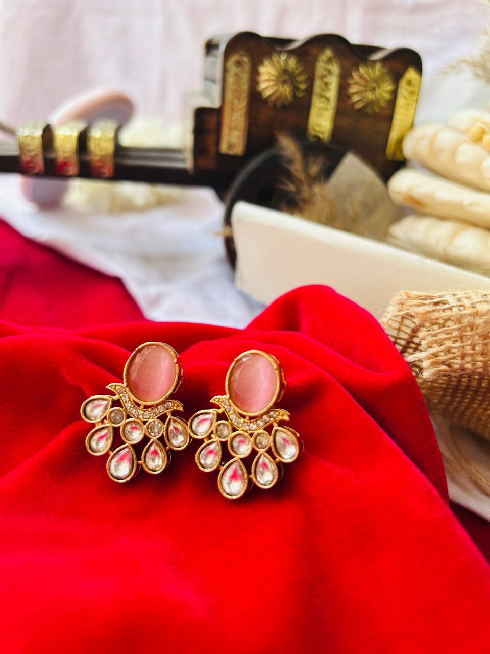 Baby Pink Kundan Drop Earrings for Women - Achyutara