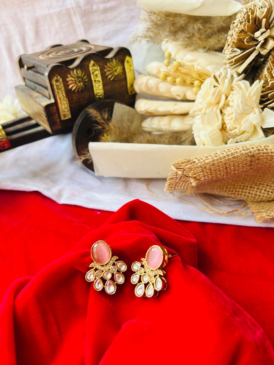 Baby Pink Kundan Drop Earrings for Women - Achyutara