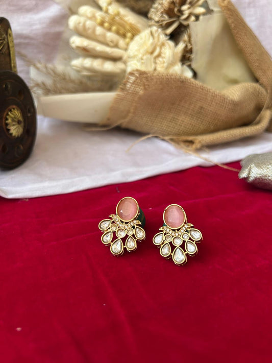 Baby Pink Kundan Drop Earrings for Women - Achyutara