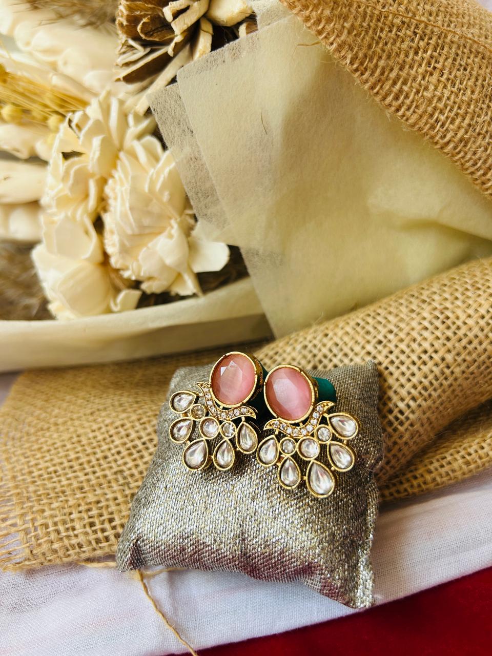 Baby Pink Kundan Drop Earrings for Women - Achyutara