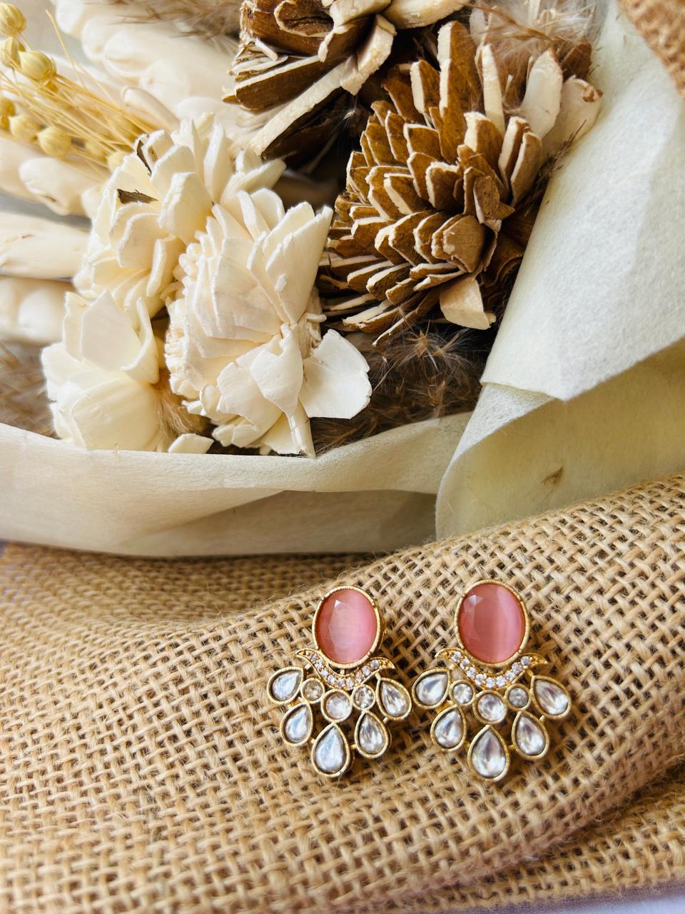Baby Pink Kundan Drop Earrings for Women - Achyutara