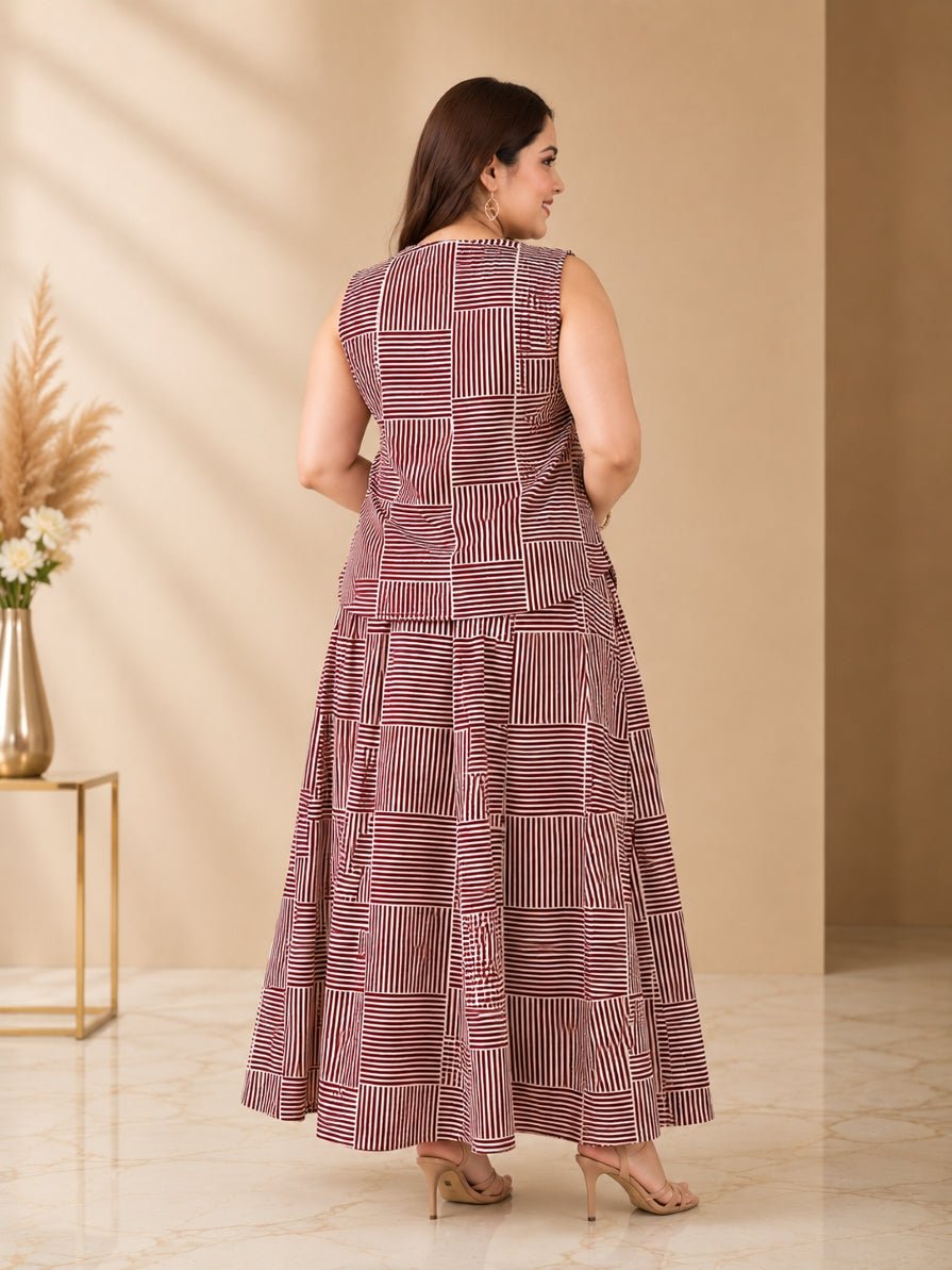 Boho Lines Printed Koti Skirt Ensemble - Achyutara