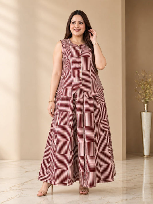 Boho Lines Printed Koti Skirt Ensemble - Achyutara