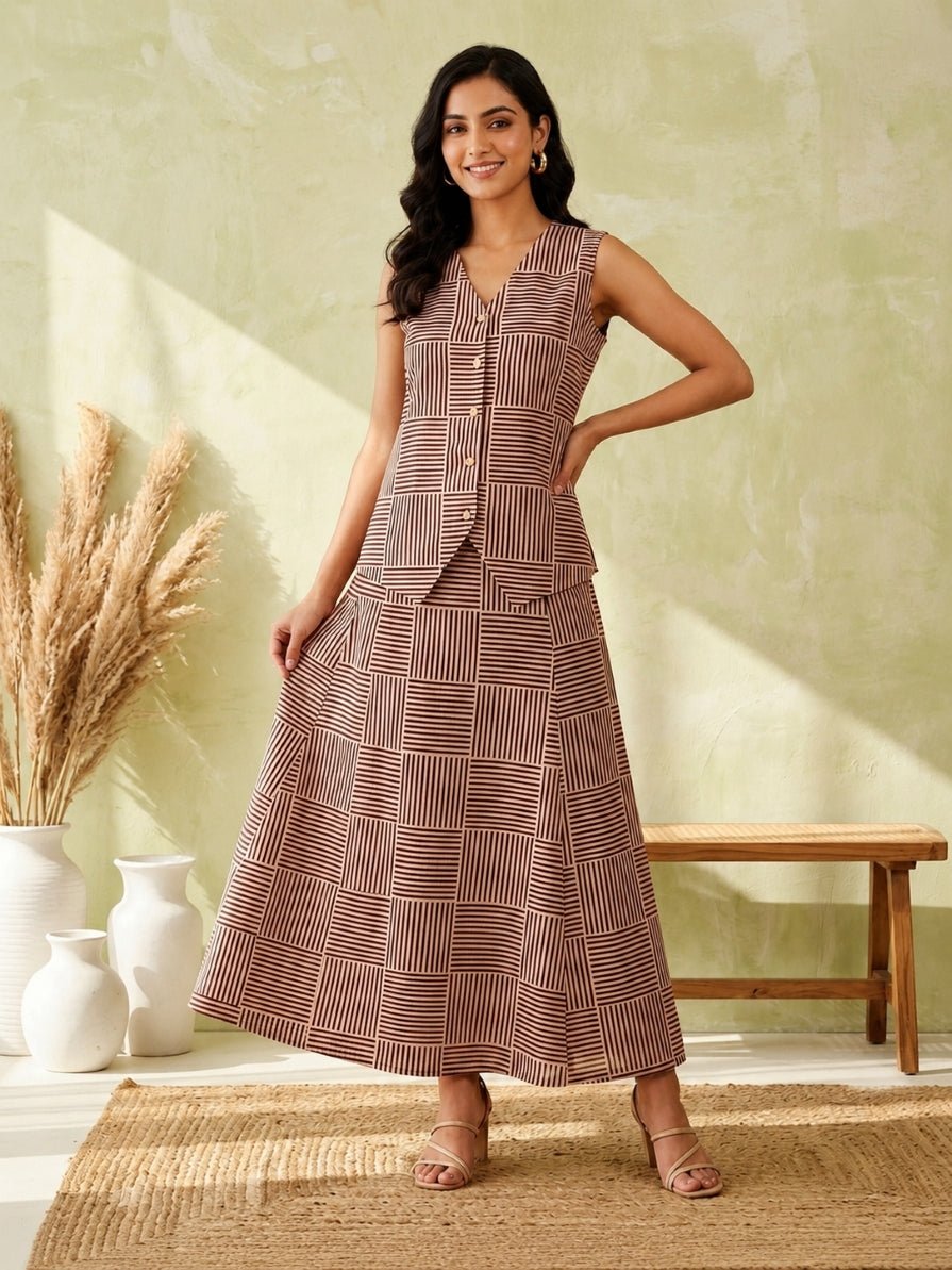 Boho Lines Printed Koti Skirt Ensemble - Achyutara