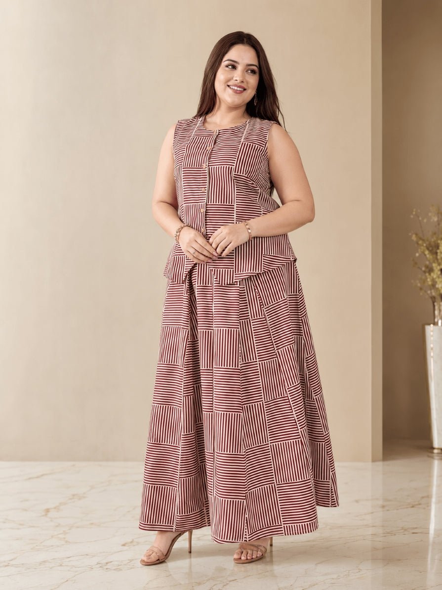 Boho Lines Printed Koti Skirt Ensemble - Achyutara