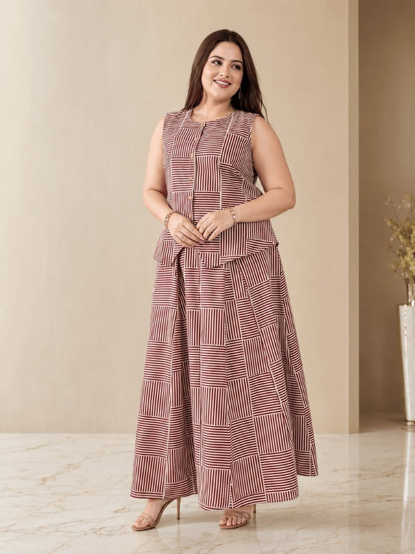 Boho Lines Printed Koti Skirt Ensemble - Achyutara