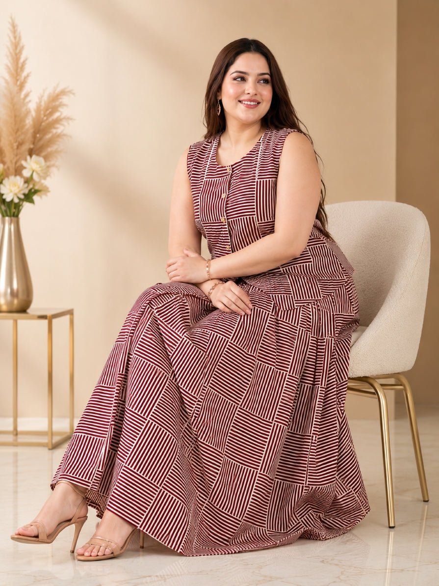 Boho Lines Printed Koti Skirt Ensemble - Achyutara