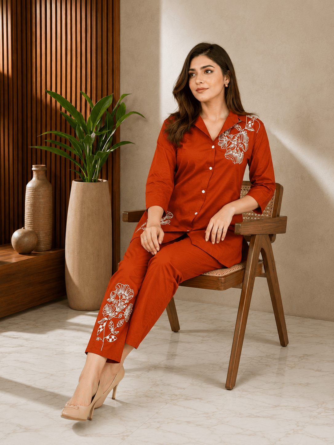 Bold Rust Statement Co-ord Ensemble - Achyutara