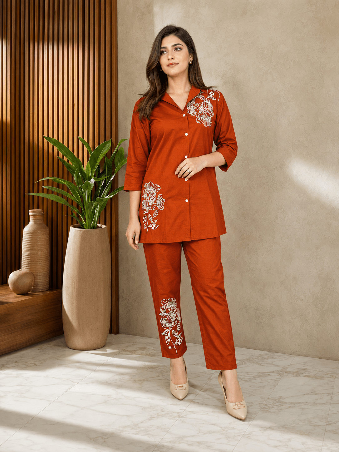 Bold Rust Statement Co-ord Ensemble - Achyutara