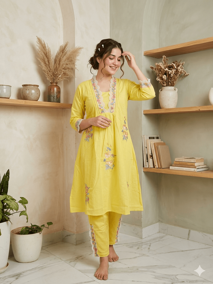 Bright Blossom Embroidered Co-ord Set - Achyutara