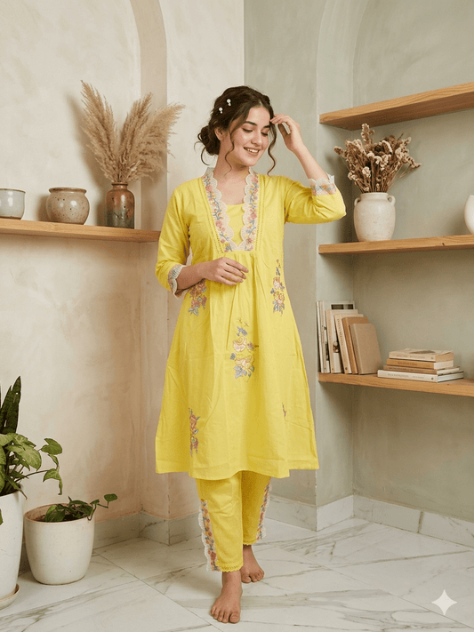 Bright Blossom Embroidered Co-ord Set - Achyutara
