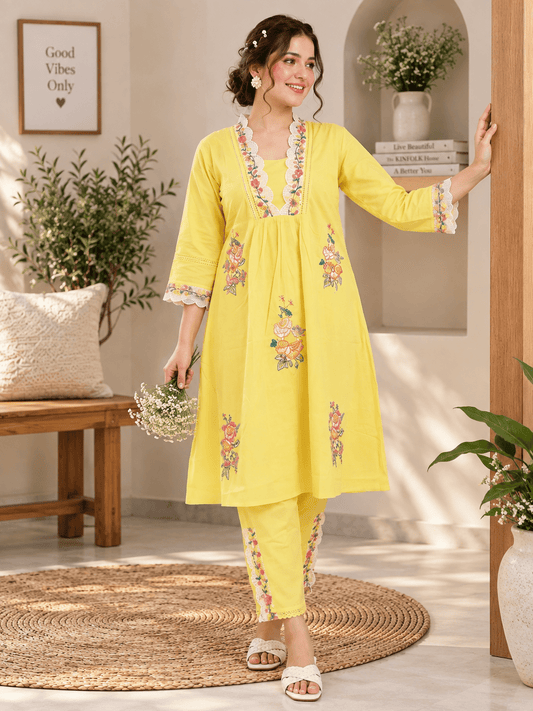 Bright Blossom Embroidered Co-ord Set - Achyutara