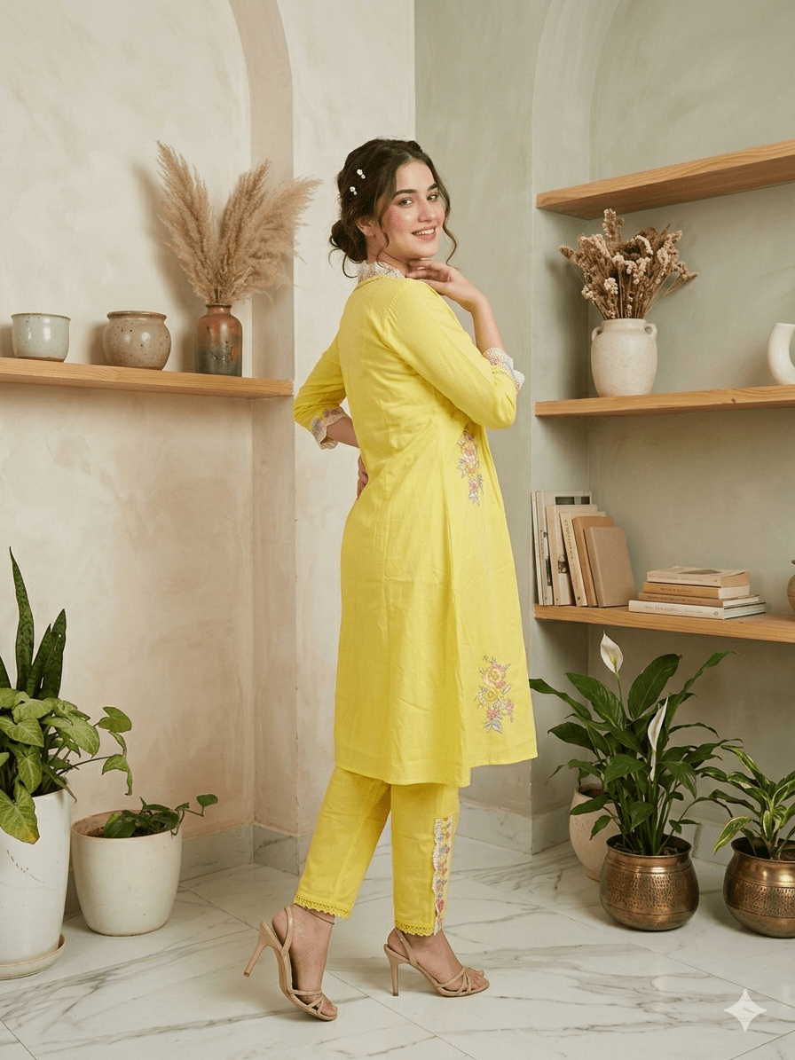 Bright Blossom Embroidered Co-ord Set - Achyutara