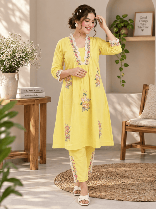 Bright Blossom Embroidered Co-ord Set - Achyutara