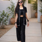 Chic Black 3-Piece Co-ord Set with Inner Crop Top & Scalloped Trim - Achyutara