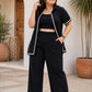 Chic Black 3-Piece Co-ord Set with Inner Crop Top & Scalloped Trim - Achyutara