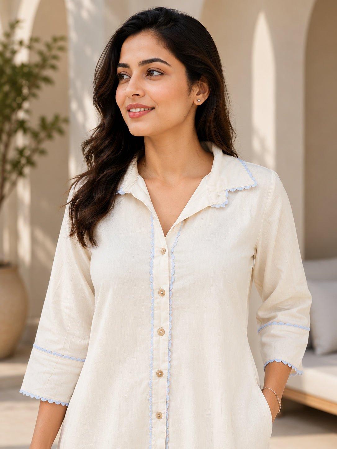 Elegant Button-Down Tunic & Straight Pants Co-ord Set for Women - Achyutara