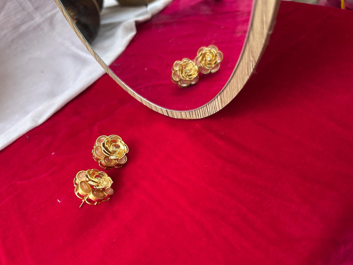Elegant Floral Gold Plated Monalisa Stone Stud Earrings - Achyutara