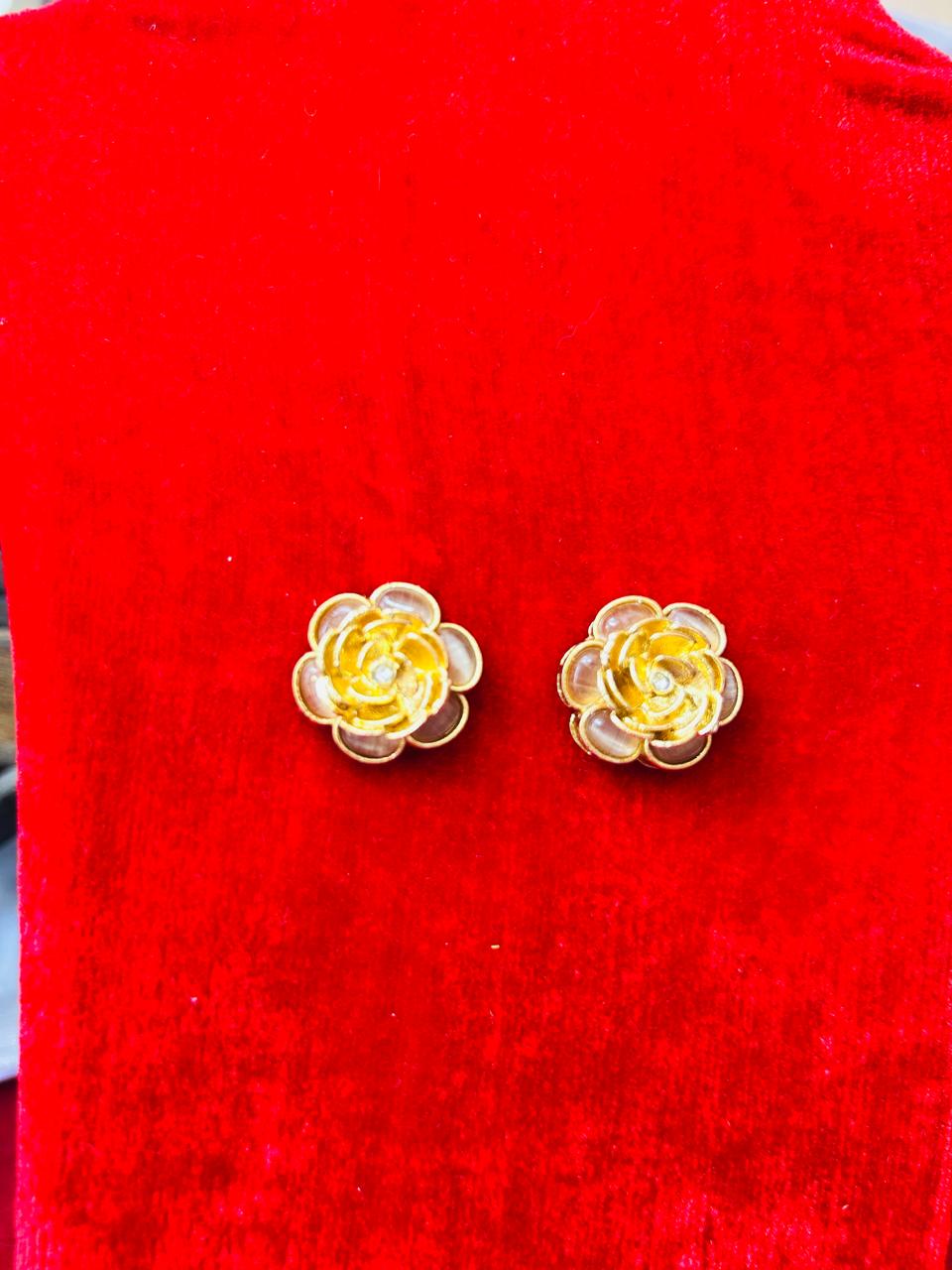 Elegant Floral Gold Plated Monalisa Stone Stud Earrings - Achyutara