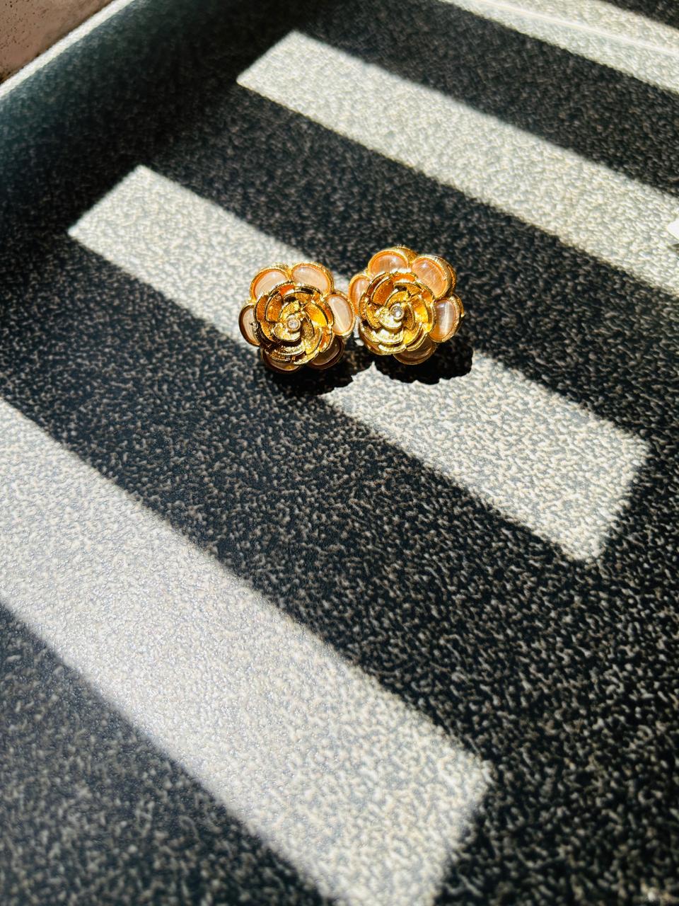 Elegant Floral Gold Plated Monalisa Stone Stud Earrings - Achyutara