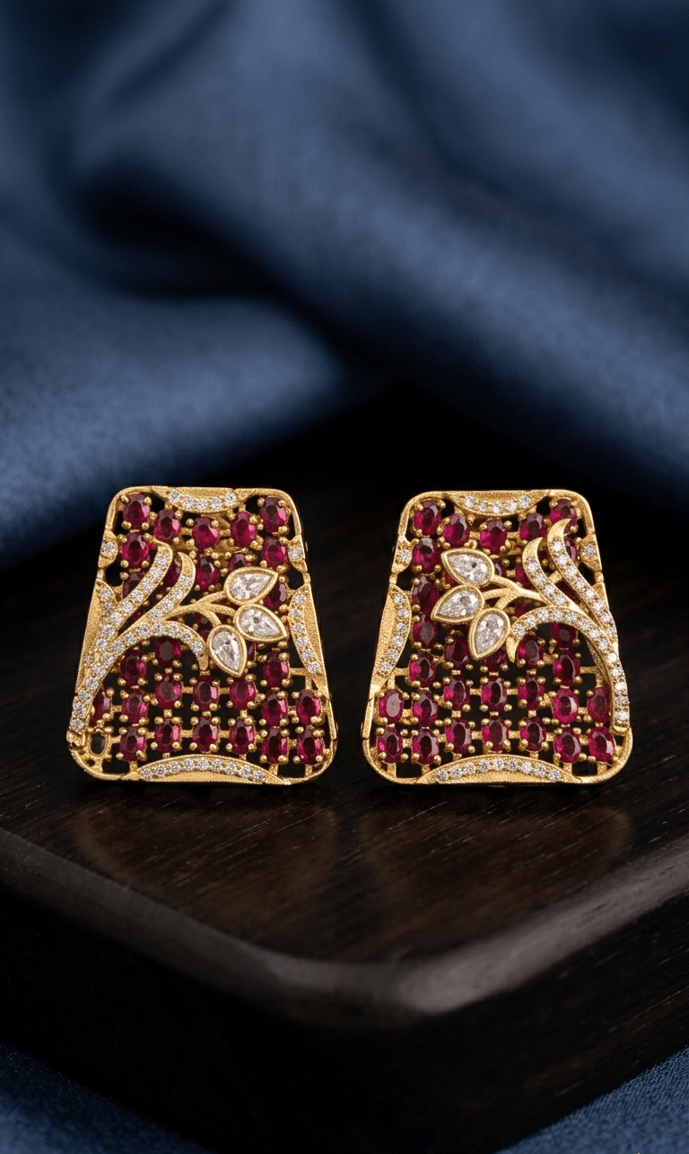 Elegant Gold Plated Red Stone Stud Earrings for Women - Achyutara