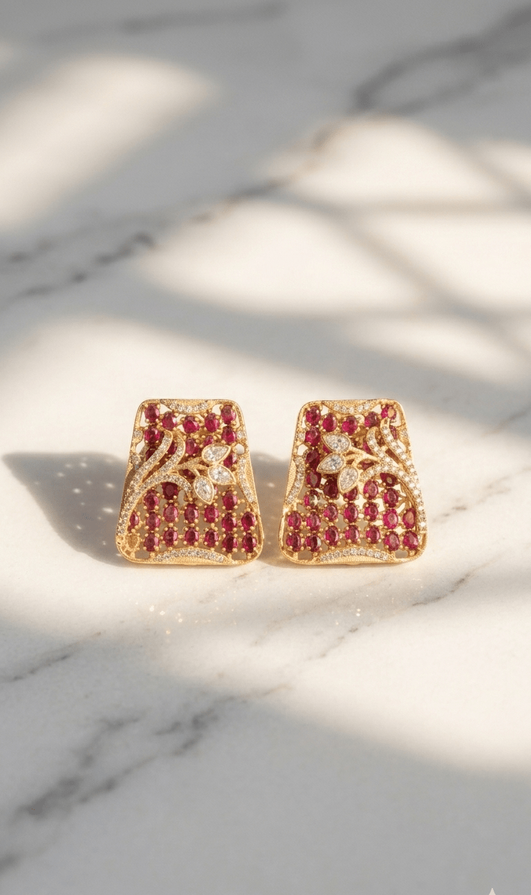 Elegant Gold Plated Red Stone Stud Earrings for Women - Achyutara