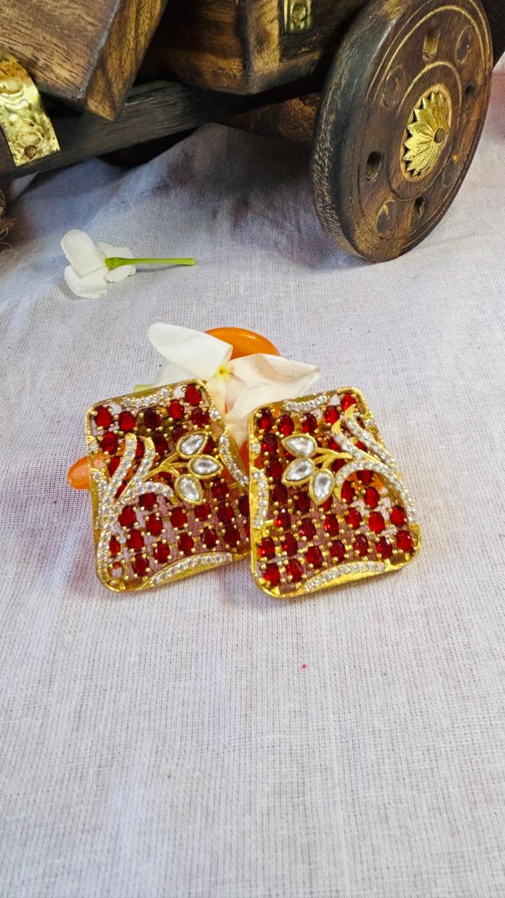 Elegant Gold Plated Red Stone Stud Earrings for Women - Achyutara