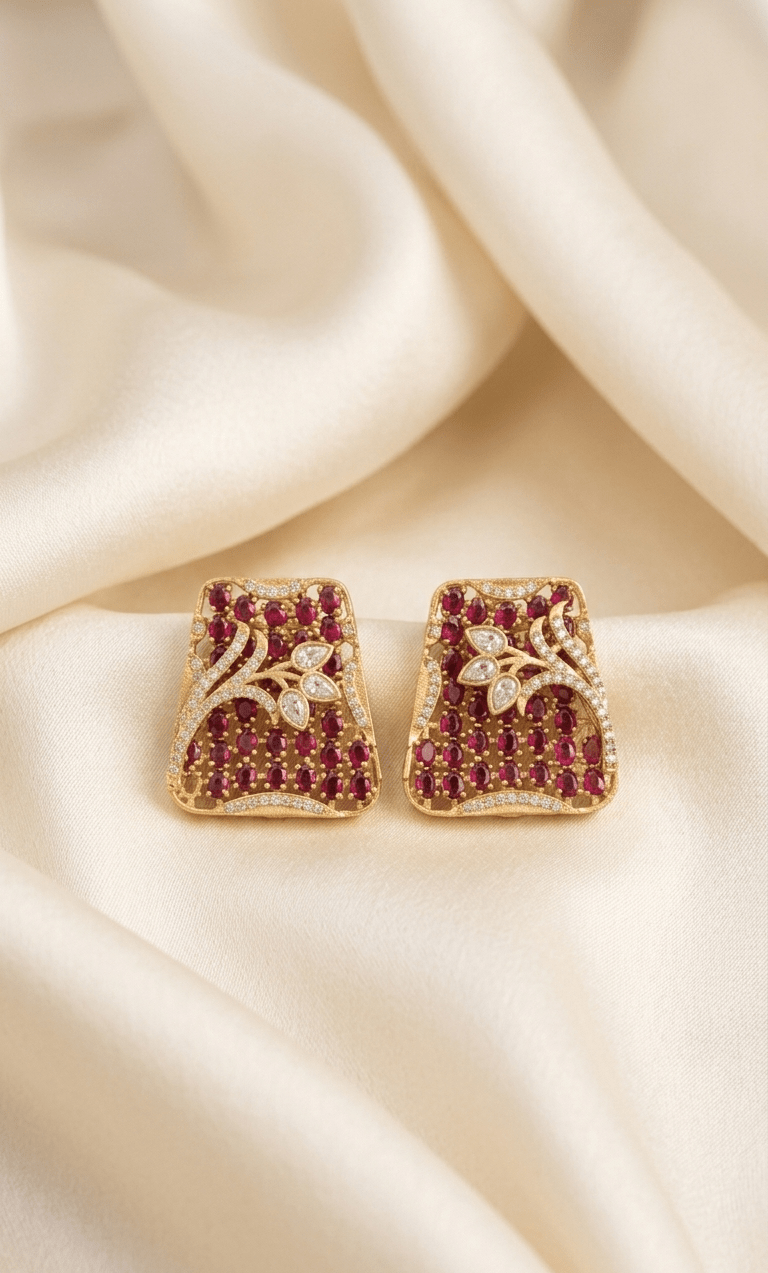 Elegant Gold Plated Red Stone Stud Earrings for Women - Achyutara