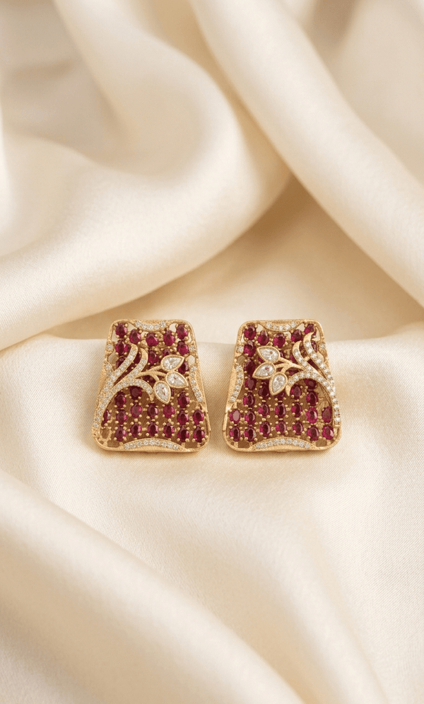 Elegant Gold Plated Red Stone Stud Earrings for Women - Achyutara
