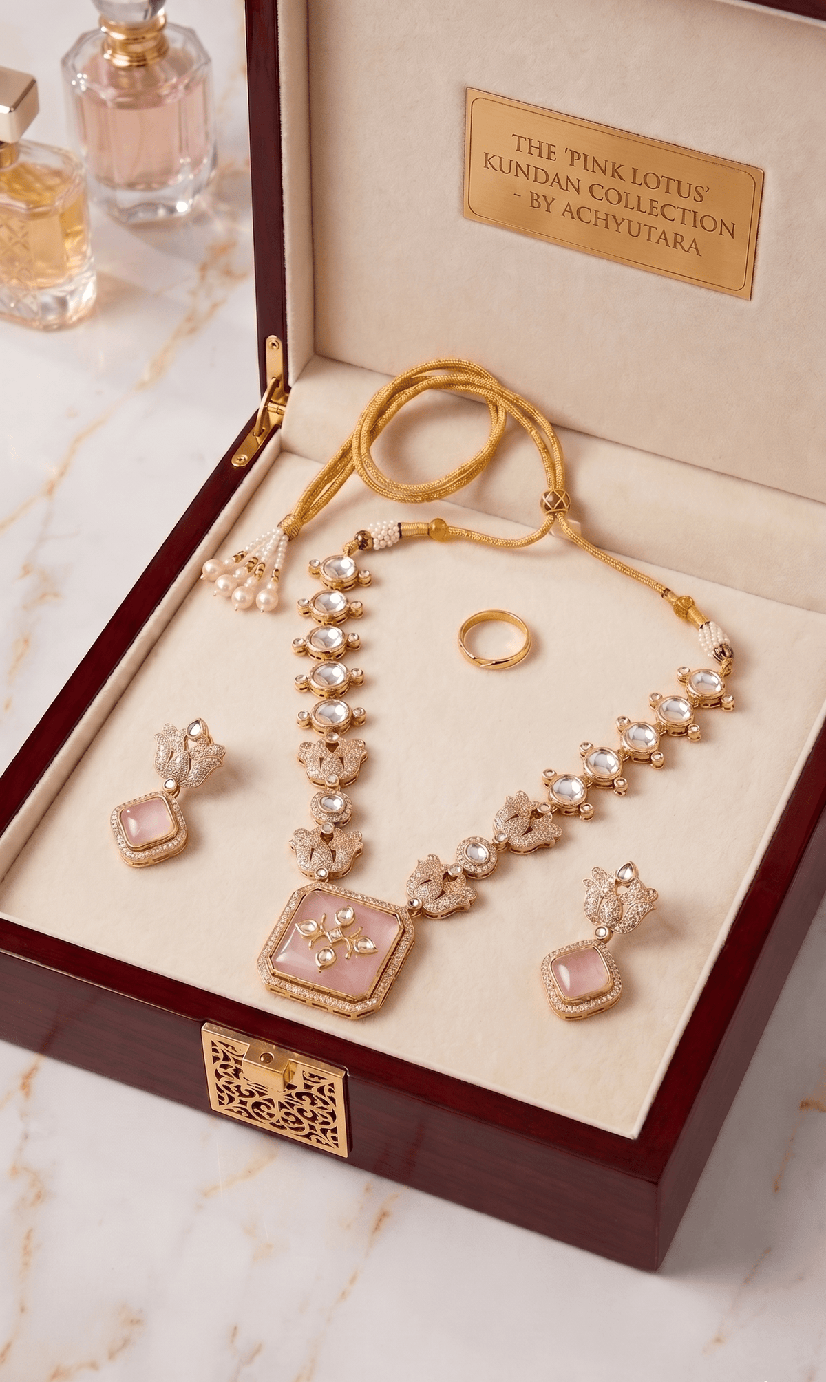 Elegant Kundan Pink Stone Necklace Set with Earrings - Achyutara