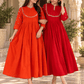 Elegant Orange Mirror Work Flared Ethnic Dress - Achyutara