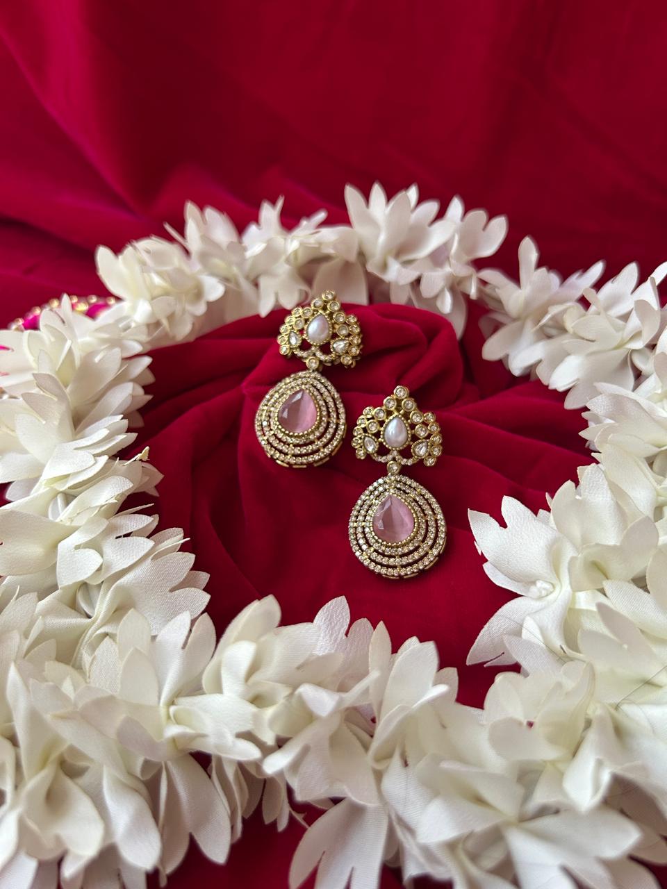 Elegant Pink Teardrop Kundan Statement Earrings for Women - Achyutara