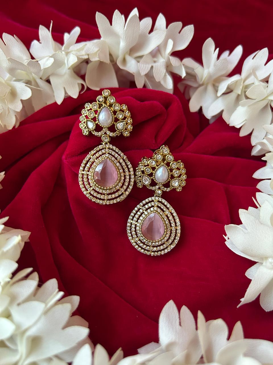 Elegant Pink Teardrop Kundan Statement Earrings for Women - Achyutara