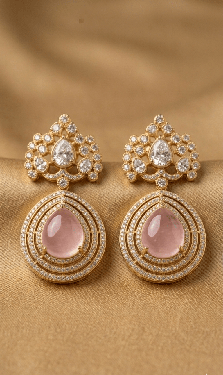 Elegant Pink Teardrop Kundan Statement Earrings for Women - Achyutara