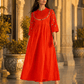 Elegant Red Mirror Work Flared Ethnic Dress - Achyutara
