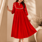 Elegant Red Mirror Work Flared Ethnic Dress - Achyutara