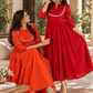 Elegant Red Mirror Work Flared Ethnic Dress - Achyutara