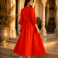 Elegant Red Mirror Work Flared Ethnic Dress - Achyutara