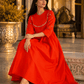 Elegant Red Mirror Work Flared Ethnic Dress - Achyutara