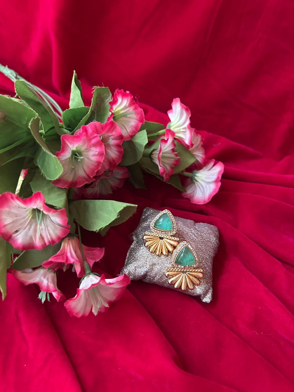 Emerald Green Dublet Statement Stud Earrings for Women - Achyutara