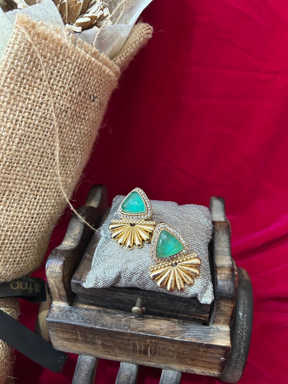 Emerald Green Dublet Statement Stud Earrings for Women - Achyutara