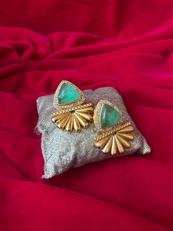 Emerald Green Dublet Statement Stud Earrings for Women - Achyutara