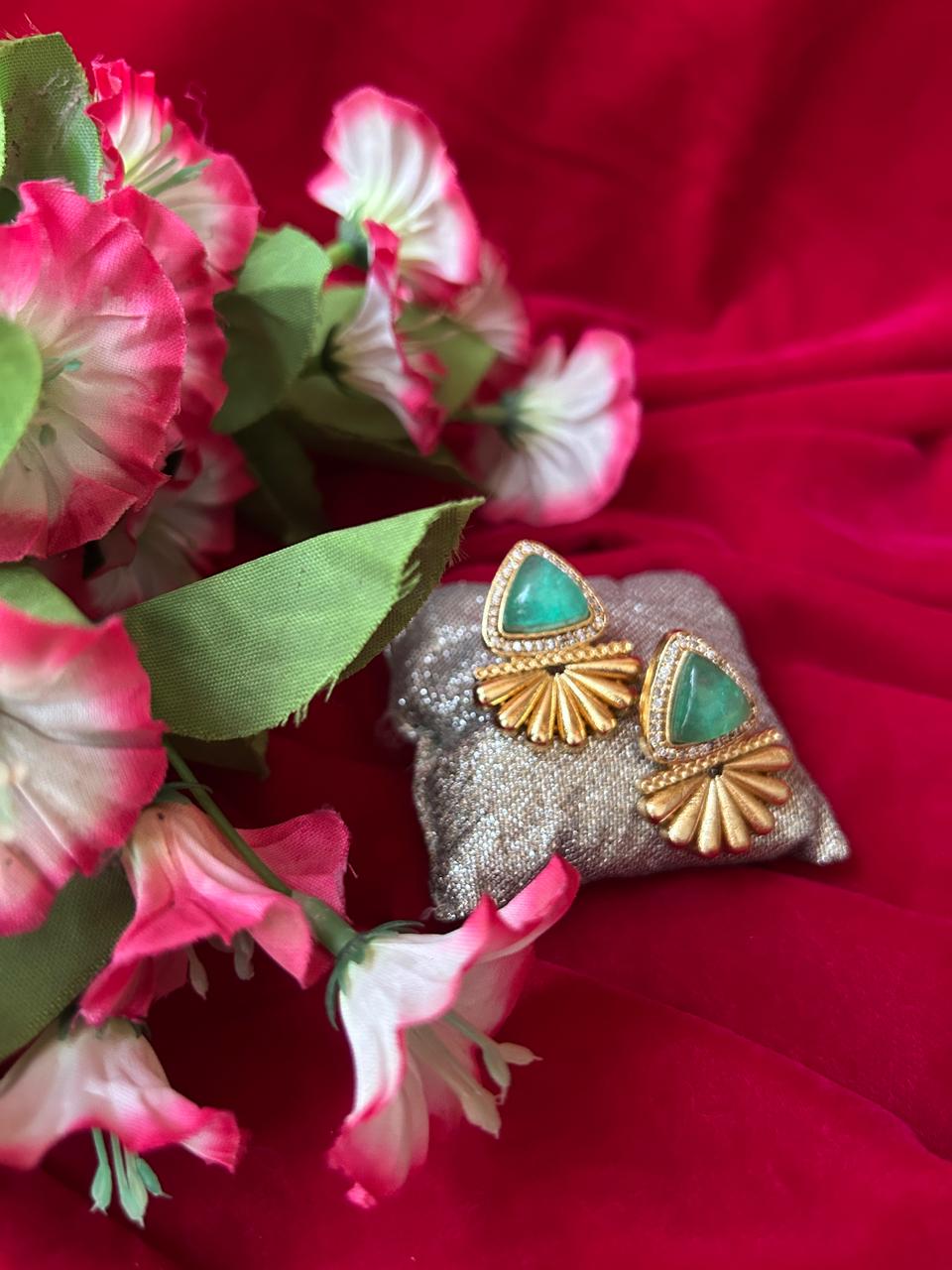 Emerald Green Dublet Statement Stud Earrings for Women - Achyutara