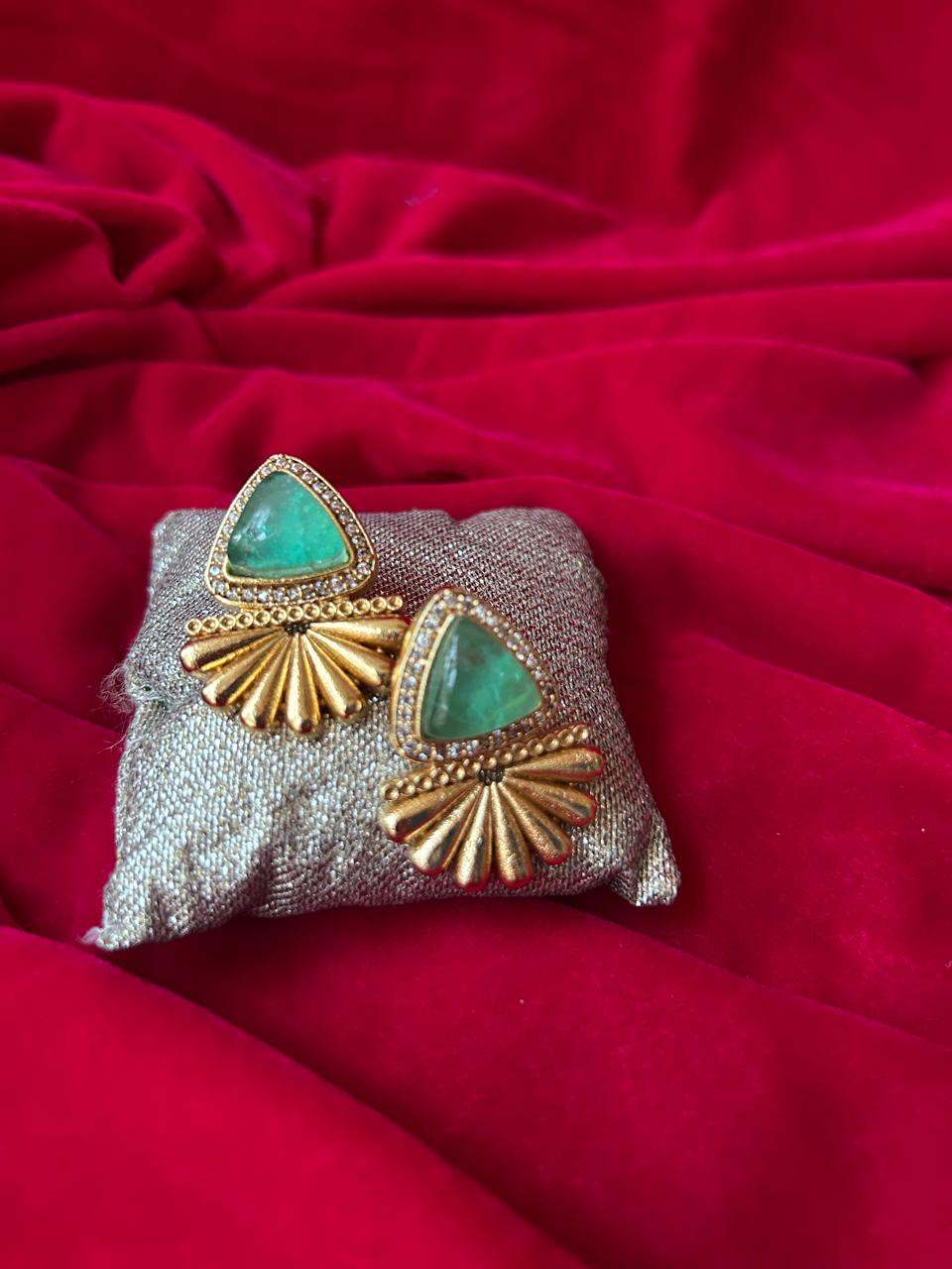 Emerald Green Dublet Statement Stud Earrings for Women - Achyutara