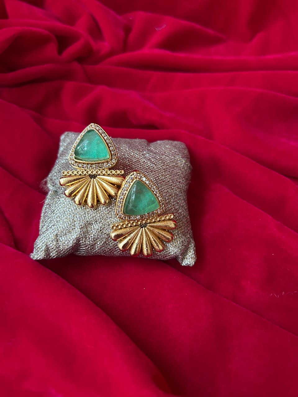 Emerald Green Dublet Statement Stud Earrings for Women - Achyutara