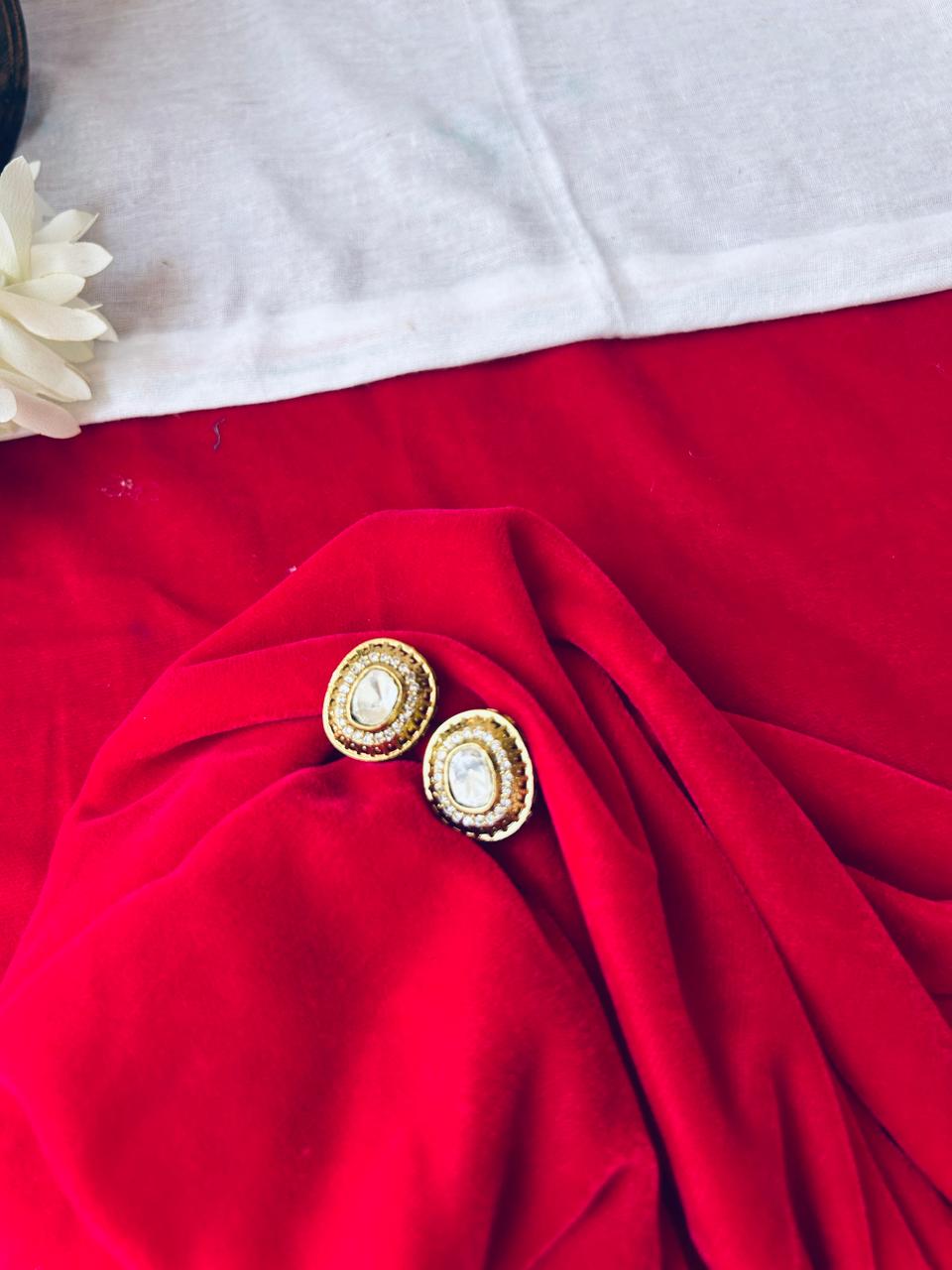 Gold Mehandi Plated Moissanite Polki Stud Earrings for Women - Achyutara