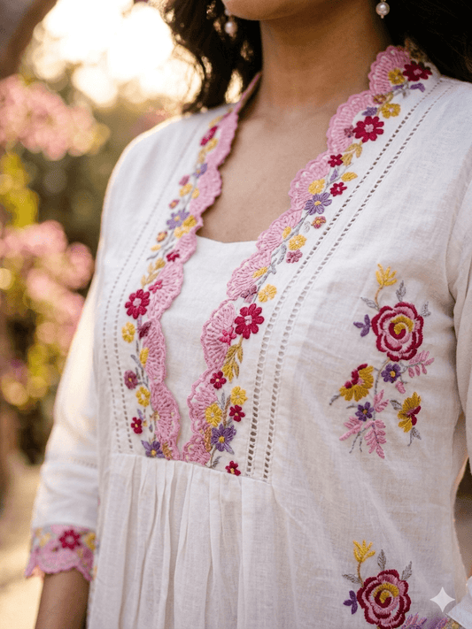 Ivory Bloom Embroidered Co-ord Set - Achyutara