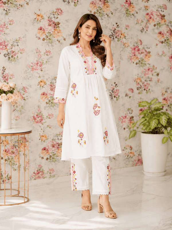 Ivory Bloom Embroidered Co-ord Set - Achyutara
