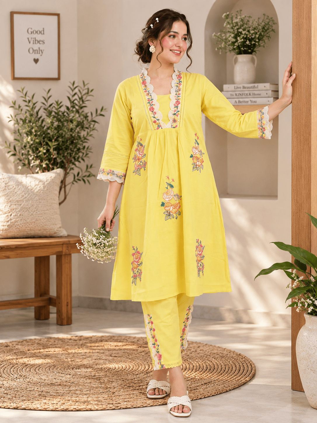 Ivory Bloom Embroidered Co-ord Set - Achyutara