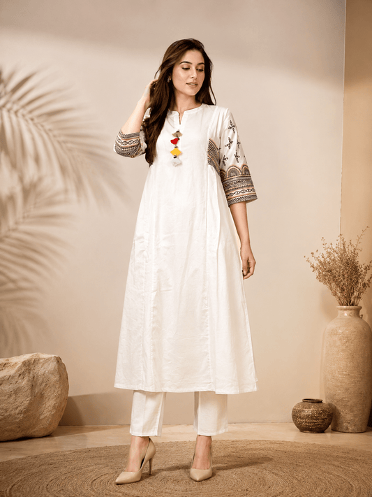 Ivory Charm Embroidered Kurta Set - Achyutara